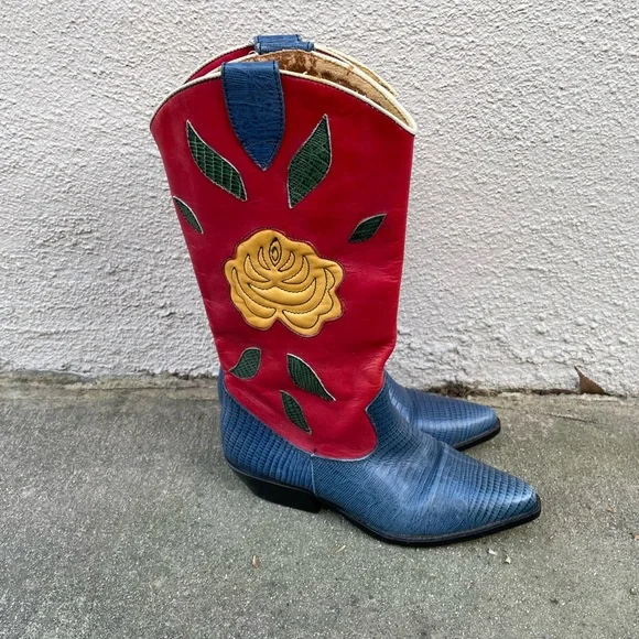 Nine West Red and Blue Heeled Boots - Picture 4 of 6